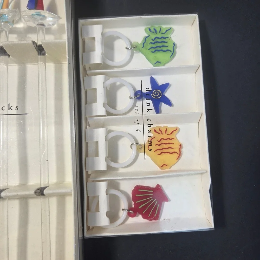 Pier 1 Imports Nautical Sailboat Glass Swizzle Sticks and Drink Charms Set of 8